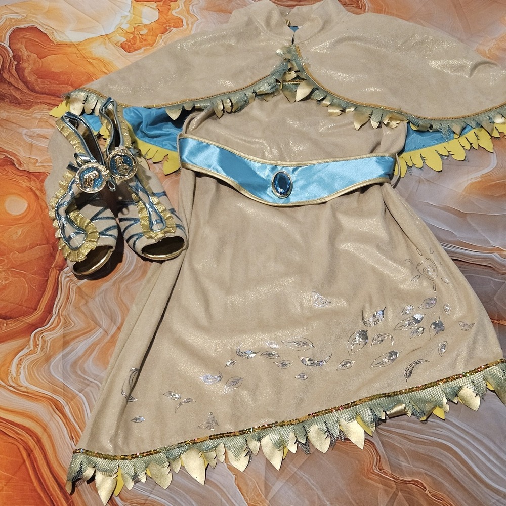 Disney Store Pocahontas Costume Dress Cape Shoes Girls 11/12 Shoes 13/1